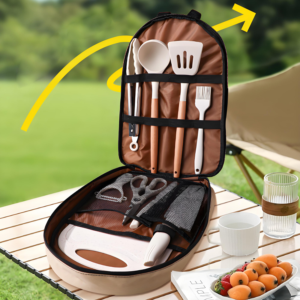 Camping Cooking All In One - 10Pcs Portable Camping Cooking Utensil Set,