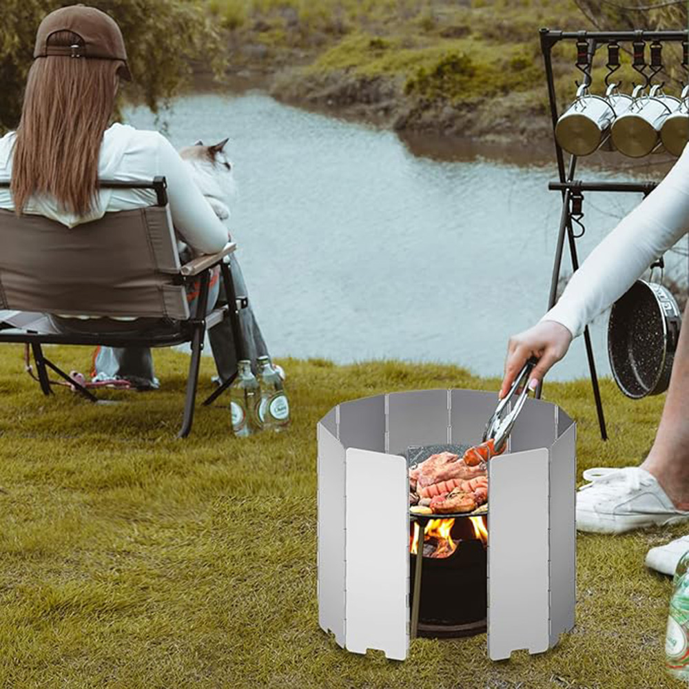 Camping Cooking Disc - 8/9/10/12/14/16 Plates Folding Camping Stove Windshield