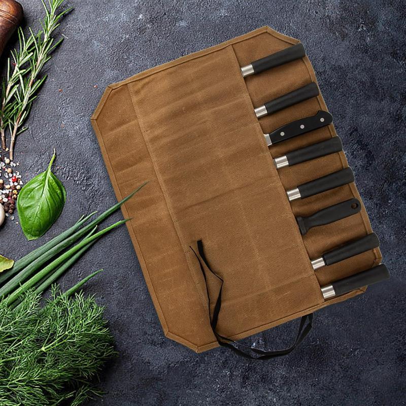 Camping Cooking Bag - Waxed Canvas Chef Knife Roll Multiple