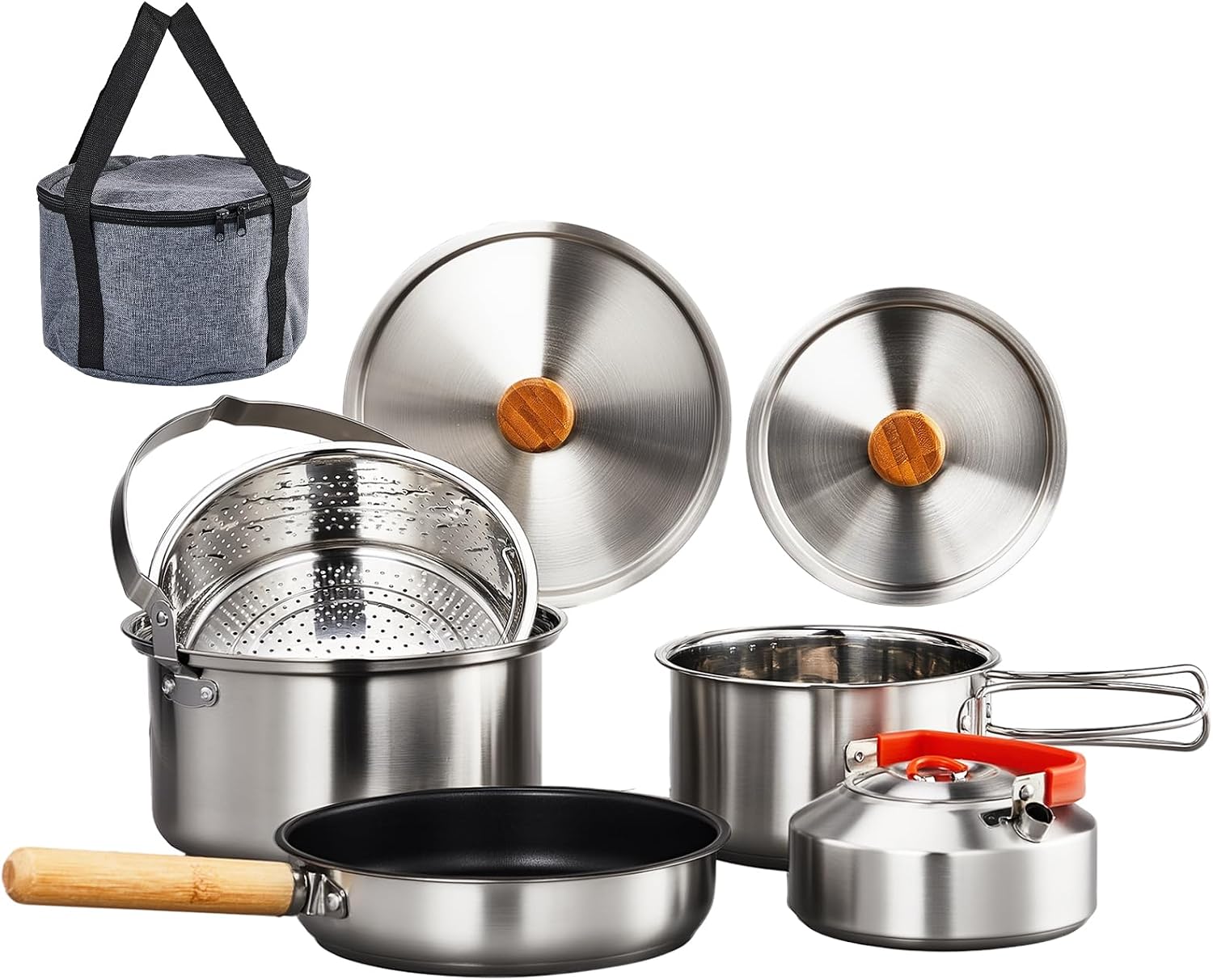 Camping Cooking Bag - 6pcs Cookware Set, 304 Stainless Steel