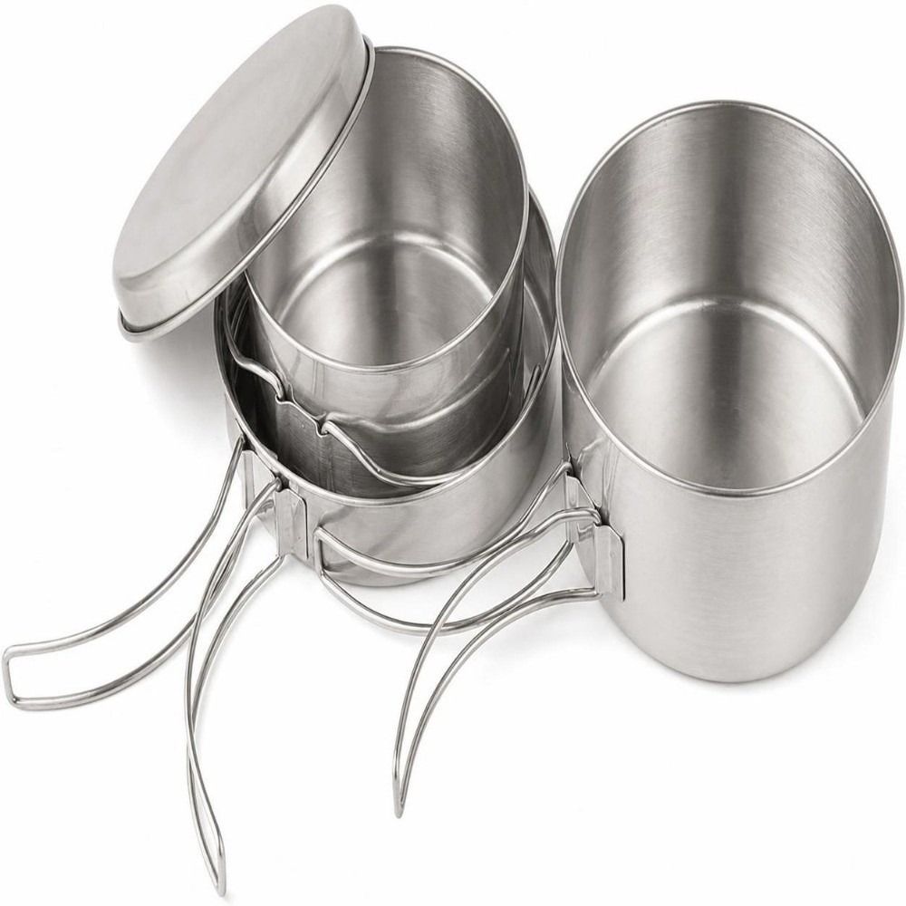 4 Pcs Portable Stainless Steel - Camping Cooking Set For 4 评论和价格