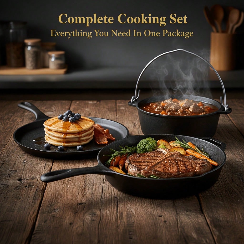 PACILACK Cast Iron Pots And Pa - Camping Cooking Set For 4 评论和价格