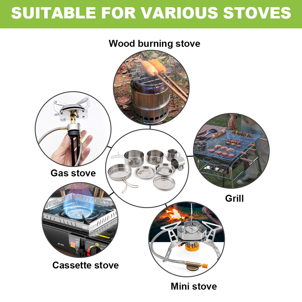 Camping Cookware Mess Kit 8PCS - Camping Cooking Hot Plate 评论和价格