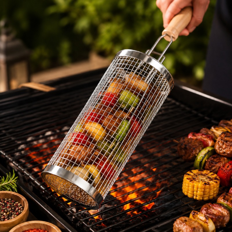 Round Barbecue Grill Basket Se - Camping Cooking Device 评论和价格