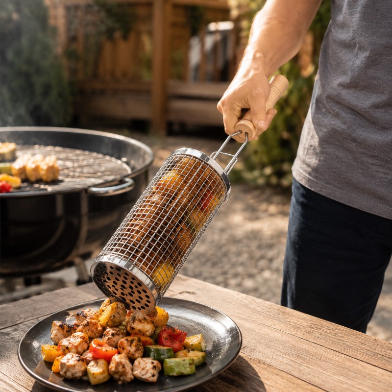 Round Barbecue Grill Basket Se - Camping Cooking Device 评论和价格