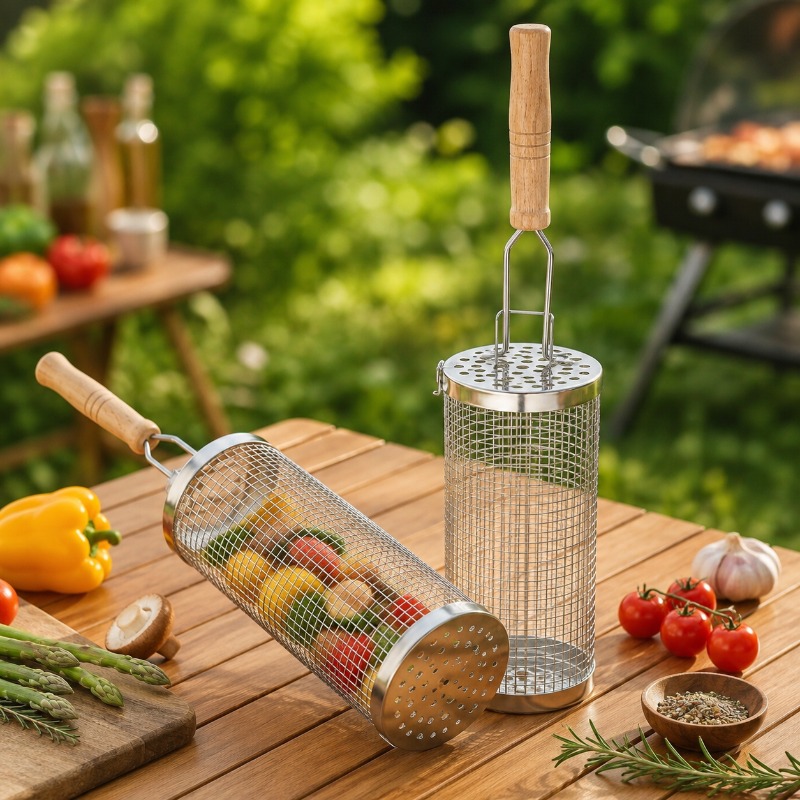 Round Barbecue Grill Basket Se - Camping Cooking Device 评论和价格