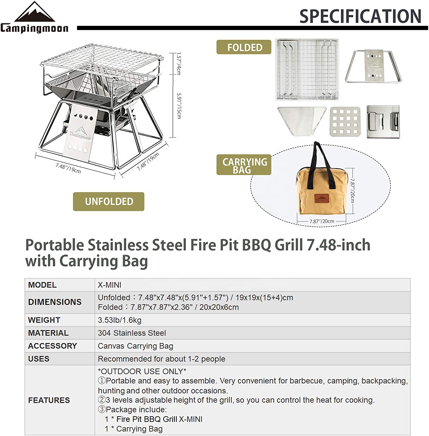 Campingmoon Outdoor Camping Bb - Charcoal Chimney Starter 评论和价格