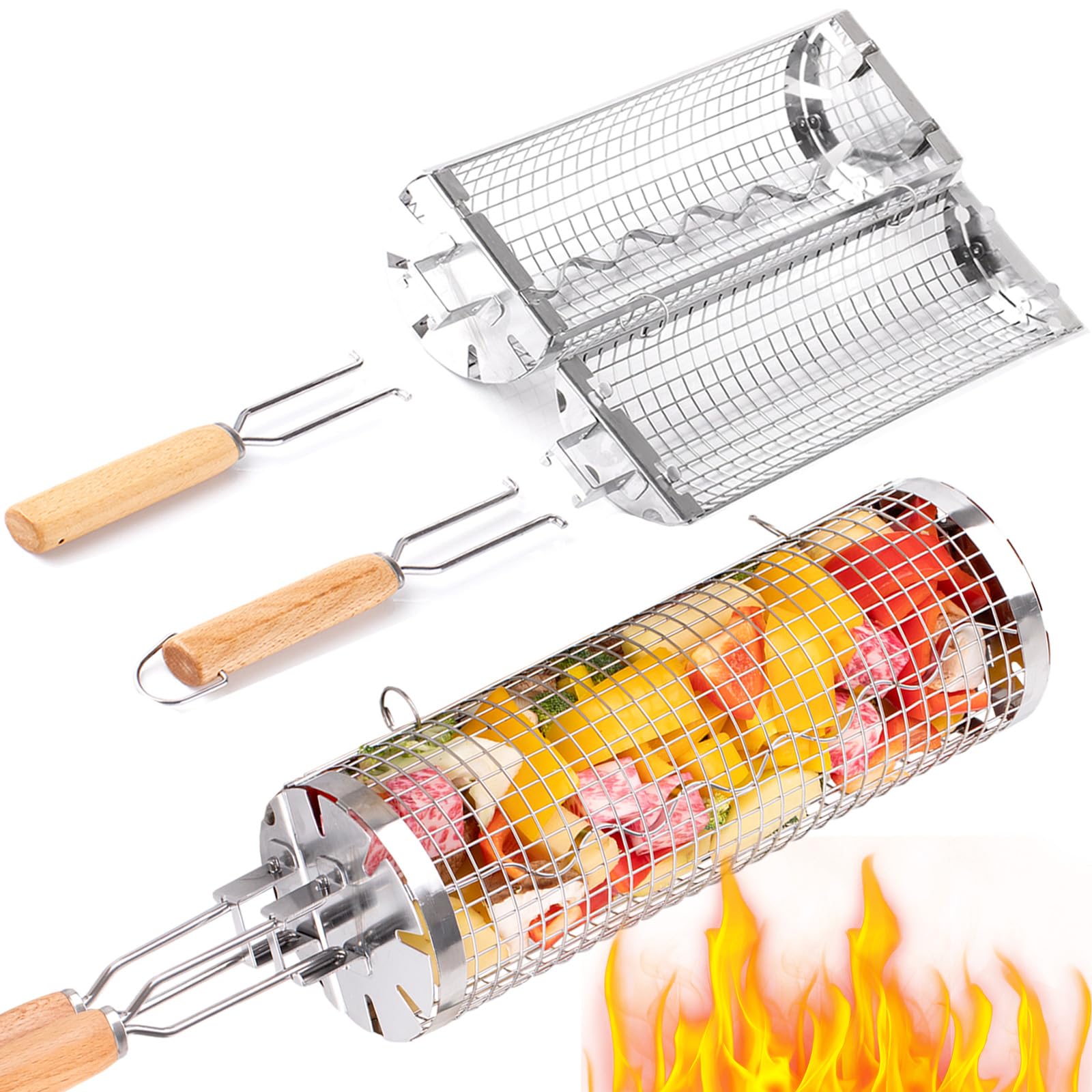 BUYYES Rolling Grill Basket BB - Camping Cooking Youtube 评论和价格